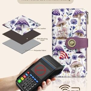 Purple Mushroom Pattern RFID Blocking Wallet Case